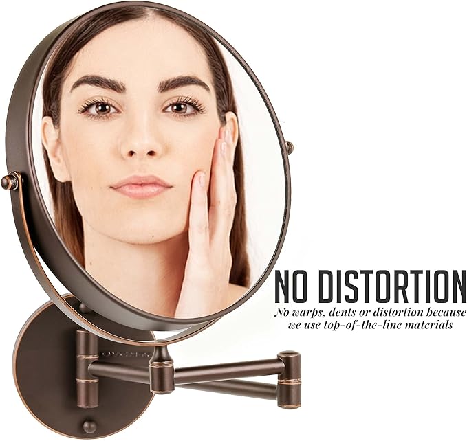 OVENTE 9" Wall Mounted Makeup Mirror with 1X/7X Magnification, Double Sided Magnifying Round Bathroom Vanity Mirror, 360° Swivel Design, Extendable and Folding Arm, Antique Bronze MNLFW90ABZ1X7X