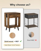 GYIIYUO Nightstand Set of 2 with Fabric Drawers and Open Shelves, Bedside Table Set - Dark Rustic Brown Bedroom Side Tables