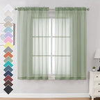 OVZME Light Green Sheer Curtains 63 inch Length 2 Panels Set for Bedroom Living Room, Elegant Light Filtering Sheer Drapes Window Treatments, Each is 42W x 63L Inches, Sage Green