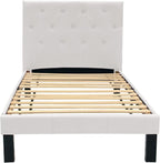 Poundex PU Upholstered Platform Bed, Twin, White