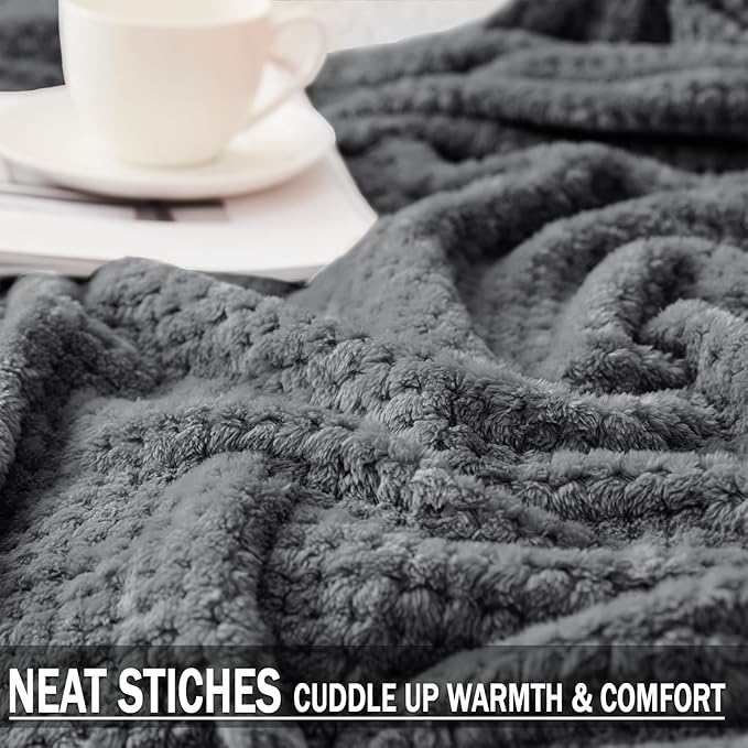 Exclusivo Mezcla Fleece Bed Blanket King Size, Super Soft and Warm Blankets for Couch, Sofa and Bed Waffle Textured, Cozy, Fuzzy and Lightweight (Dark Grey, 90x104 Inches)