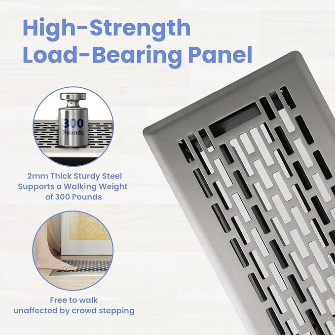 4x14 Inches Heavy Duty Walkable Floor Register - Easy Adjust Air Supply Lever Decorative Floor Vent Covers, Boston Design Vent Covers for Home - Satin Nickel
