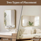 BEAUTYPEAK 20" x 28" Rectangular Aluminum Alloy Frame Wall Mounted Bathroom Mirror with Rounded Corners, Gold
