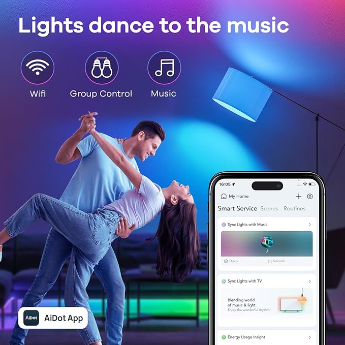 Linkind WiFi Smart Light Bulbs, Alexa Light Bulb Work with Alexa, Google Home, RGBTW 16 Million Color Changing Light Bulbs Dimmable, Mood Lighting, 2.4GHz Only, A19 E26 WiFi Bulb 60W 800LM 1 Pack
