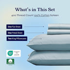 California Design Den 400 Thread Count Natural 100% Cotton Sheets, King Bed Sheets Set, Soft Sateen, Durable & Breathable Bedding with Deep Pockets - Sky Blue