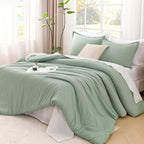 Litanika Oversized King Comforter Set 128x120, 3 Pieces Alaskan King Super King Plus Sage Green Lightweight Solid Bedding Set, All Season Fluffy Bed Set Quilt Blanket