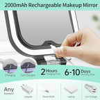 FASCINATE 20X Magnification Rechargeable Travel Makeup Mirror, 7" Lighted Portable Vanity Mirror with 3 Colors Lighting & Stepless Dimming, Double Sided LED Mirror, Gift for Women (Black)