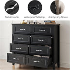 LINSY HOME 8 Drawers Dresser for Bedroom, Black Wood Dresser with Metal Handle, Farmhouse Tall Chest of Drawers with 1 pcs Fabric Divider Organizer, Storage Organizer for Living Room, Closet, Hallway
