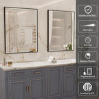 24X36 Inch LED Bathroom Mirror,Black Metal Framed Lighted Mirror,Wall Mouted LED Vanity Mirror with Lights, Stepless Dimmable, Anti-Fog, Memory(Horizontal/Vertical)