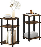 Furinno JUST Side Table Set of 2, 3-Tier Open Shelf End Table, Toolless Assembly Night Stand, Bedside Table with Square Tube, for Living Room, Bedroom, Amber Pine