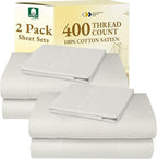 2-Pack Cotton Twin Sheet Sets - 400 Thread Count 100% Cotton Sateen - Extra Soft, Breathable & Cooling Sheets, Wrinkle Resistant, 2 Sets of Deep Pocket Bed Sheets - Ivory (Pale Tone)