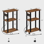 TUTOTAK Small Narrow Side Table with Charging Station, Skinny End Table for Small Spaces, Slim Nightstand with USB Ports and Outlet, Sofa Beside Table with Wheels, Brown TB01BB046