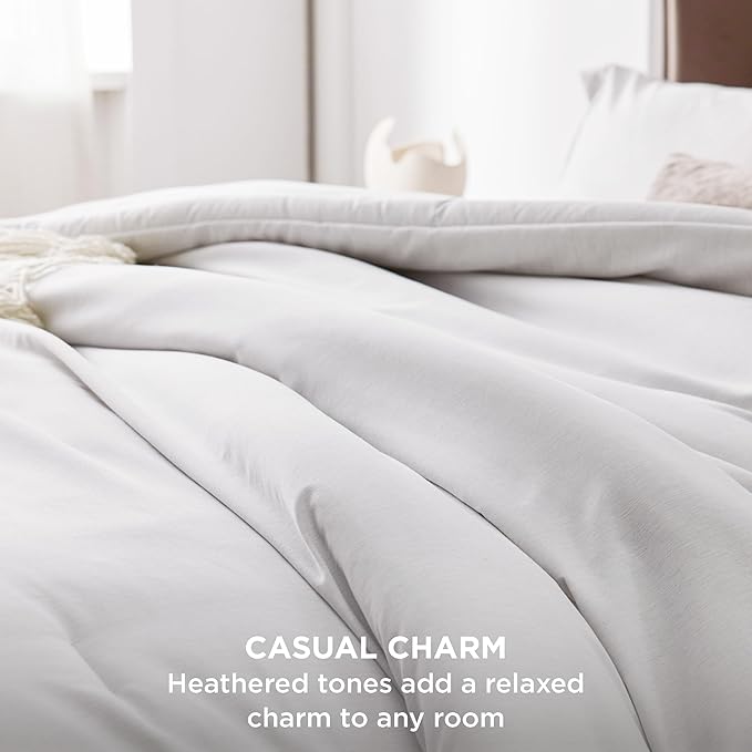 Bedsure Super King Comforter Set - Grayish White Soft Bedding for All Seasons, Cationic Dyed Bed Set, 3 Pieces, 1 Super King Size Comforter (120"x120") and 2 Pillow Shams (20"x36"+2")