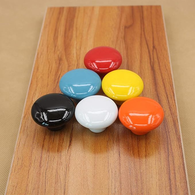 HUAMULAN 15PCS Yellow Glossy Ceramic Knobs Button Round Mushroom Cabinet Dresser Vintage Pulls Door Handles Cupboard Wardrobe Drawer, Dia. 1.5 inch (38mm)