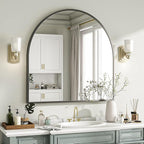 VooBang Wide Arched Wall Mirror, 31 x 32 inch Arch Bathroom Mirror, Wall Mounted Vanity Mirror with Arch Metal Frame, Modern Bathroom Vanity Mirror for Bedroom, Living Room, Hanging or Leaning, Black