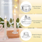 Hewory Glass Taper Candle Holders: 4 PCS Candlestick Holders Clear Short Tapered Candle Holder Set - Candle Stick Holder Decor for Table Centerpiece Wedding Party Advent Christmas Home Decorations