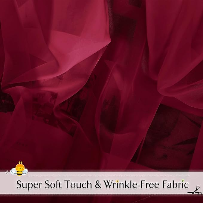 RYB HOME Sheer Valance for Window - Breezy Backdrop Curtains for Canopy Bed Stage Events Girls Bedroom Wedding Ceremoney Table Runner Outdoor Indoor Decor, 60 x 216 in per Panel, Burgundy