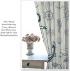 Nautical Anchor Curtains, Vintage Sailboat Ocean Coastal Lighthouse Window Drapes, Navy Blue Coral Shell Seahorse Beach Print Blackout Window Treatments for Living Room Bedroom 84x84in