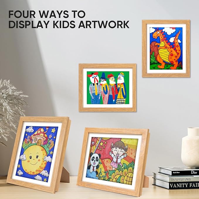 [3-Pack] Kids Artwork Frames Changeable - Front Opening Holds 150,Children Art Projects Kids Art Frames,10x12.5 Child Picture Frame for Display,With Storage(Wood)