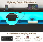Rolanstar Headboard for King Size Bed with Storage, 60,000 DIY Color of LED Light, Head Board with USB & Type C Port, Height Adjustable, Black Cabeceras de Cama Comfortable Modern, Wood