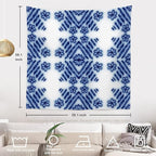 Batmerry Blue Art Flower Tapestry,Blue White Ceramic Glaze Tie Dye Wall Art Hanging Decoration Polyester Fiber White Ruffled Around for Dorm Room Bedroom Living Room, 59.1x59.1 inches