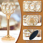 Elegant Crystal Candle Set of 6- Gold Tealight Holders, Votive Candelabras & Bowl Centerpiece Bulk for Dining Table, Wedding Decor