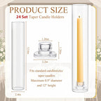 24 Set Glass Hurricane Candle Holders 11.8" Open Ended Glass Candleholder Tube Shape Bottomless and 1.26" Taper Clear Candlestick Holders for Wedding Party Table Centerpiece