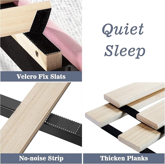 Allewie Twin Bed Frame/Velvet Upholstered Bed Frame with Vertical Channel Tufted Headboard/Strong Wooden Slats/Platform Bed Frame/Mattress Foundation/Box Spring Optional/Easy Assembly/Pink