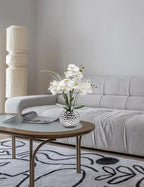 Orchids Artificial Flowers 20.8'' Faux Orchid Flower Arrangement Fake Orchid White Flower with Silver Ceramic Vase Phalaenopsis Orchid for Home Office Bathroom Table Centerpieces Decor, Briful