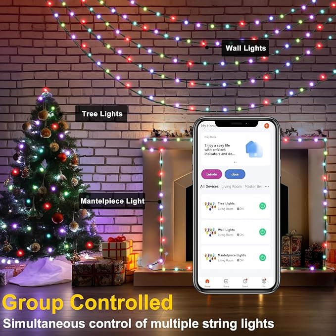 Smart WiFi LED Christmas Lights, APP-Controlled RGB Fairy String Lights, Ideal for Xmas Tree, Garden, Home, Party, Halloween Festival Deco (66ft-200LED)