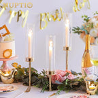 NUPTIO Gold Candlestick Holders Bulk: Set of 18 Glass Hurricane Taper Candle Holders - Decorative Candle Stick Stand for Fall Christmas Fireplace Dining Table Decor