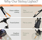 Brightech Ambience Pro - Waterproof LED Outdoor String Lights - 15 Hanging, Dimmable 2W Vintage Edison Bulbs - 48 Ft Commercial Grade Patio Lights Create Cafe Ambience in Your Backyard