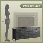 Huuger Long Dresser for Bedroom, 55 Inch TV Stand for 55, 60 Inch TV, Entertainment Center with Drawers, Large Storage, 9 Fabric Drawers Dresser for Closet, Charcoal Black Wood Grain Print