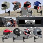 SANGMO 180° Motorcycle Helmet Rack, 4 Pack Rotation Metal Helmet Holder Wall Mount, Helmet Holder Bike with 2 Hooks Helmet Hanger for Motorcycle Bike Coats, Caps, Baseballs, Rugby Helmet (Black)