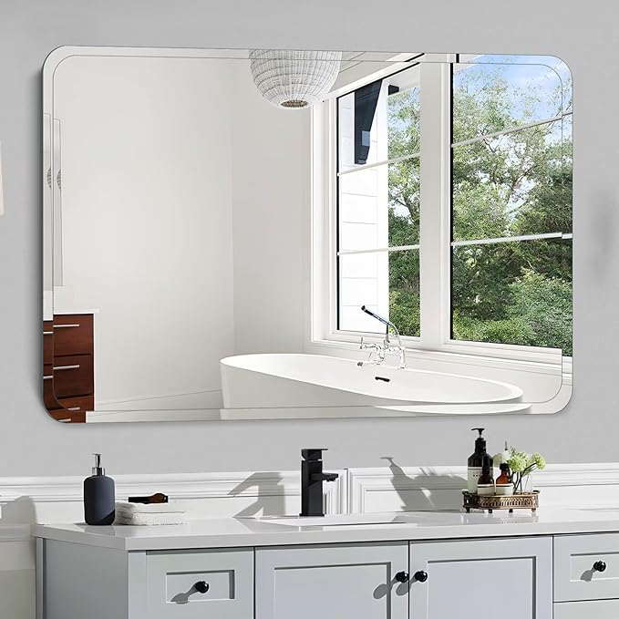 Frameless Bathroom Mirror for Over Sink,Wall Mounted Vanity Mirrors 15x24in,Rounded Rectangle Mirror Frameless with Polished Edge for Bedroom,Living Room,Entryway,Shatterproof (Horizontal/Vertical)