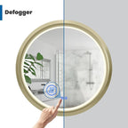 Round LED Bathroom Mirror with Lights, Front Lit Makeup Mirror, Anti-Fog, 3 Colors and Dimmable Light, 36 Inch Gold Frame