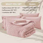 HYMOKEGE Rose Gold Queen Comforter Set Seersucker 7 Pieces, All Season Luxury Bed in a Bag for Bedroom, Bedding Set with Comforters, Sheets, Pillowcases & Shams