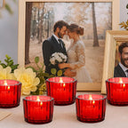 Mumufy 100 Pack Glass Tealight Candle Holder Ribbed Votive Candle Holder for Centerpiece Wedding Proposal Spa Aromatherapy Meditation Home Decor (Red)