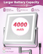 Rechargeable Wall Mounted Makeup Mirror with Lights, 4000mAh Double Sided 1X/10X Magnifying Vanity Mirror with 3 Color Lights, Touch Dimmable, 360° Extension Foldable Arm (Chrome)