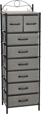 Household Essentials Victoria Dresser Tower Storage Organizer with 8 Drawers Black Metal Frame and Ashwood Rustic Wood Grain Top