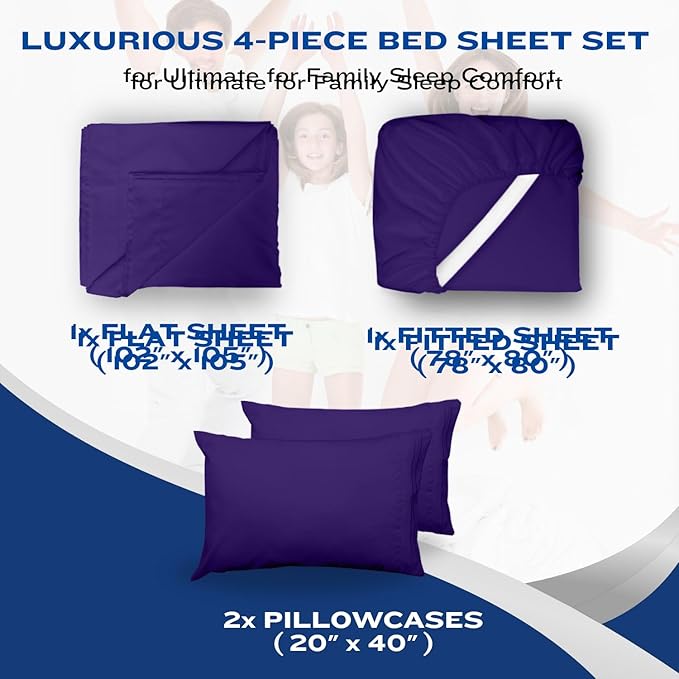 DREAMCARE Queen Size Sheets - Cooling Bed Sheets - 4pcs Set - up to 15" Deep Pocket Queen Sheet Set - Sheets Queen Size Bed - Soft & Long Lasting 100% Fine Brushed Polyester with Side Pocket -Purple