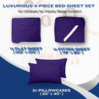 DREAMCARE Twin XL Sheet Sets - 4pc Cooling Sheets XL Twin Sheets - up to 21” Deep Pocket – Hotel Luxury Extra Long Twin XL Bed Sheets 100% Brushed Microfiber with Side Pocket - Purple