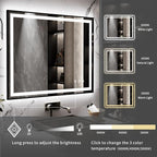 LED Mirror, 40x32 Inch Black Framed Gradient Front and Backlit Bathroom Mirror with Lights, 3 Colors Dimmable CRI>90, IP54 Enhanced Anti-Fog Wall Mounted LED Bathroom Mirror