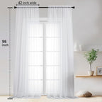 OWENIE White Sheer Curtains 96 Inches Long, Elegant Sheer Curtains for Bedroom, Window Voile Sheer Curtain Panels/Drapes/Treatment for Living Room, 2Pcs, Each 42" W x 96" L