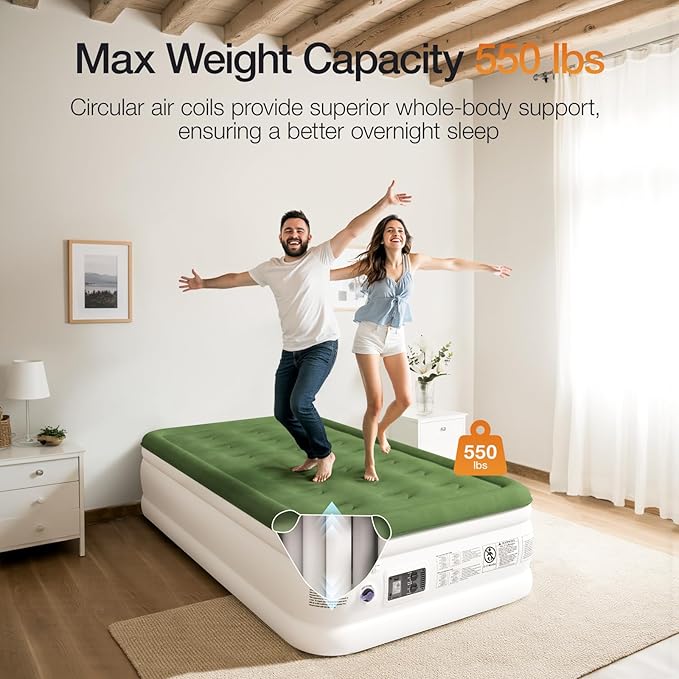 Twin Air Mattress with Built Pump, 16" Durable Blow Up Mattress Airbed, Comfortable Top Surface Inflatable Mattress for Camping Home & Portable Travel