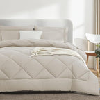 CozyLux Oversized Queen Comforter Set Beige - 7 Pieces Bed in a Bag Comforter Set with Sheets, Luxury Soft Bed Set All Seasons, Bedding Set with Down Alternative Comforter, Sheets, Pillowcases & Shams