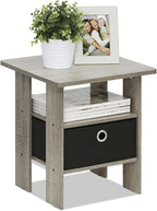 Furinno ANDREY Side Table, End Table, Night Stand with Open Shelves and Storage Bin, Bedside Table, for Living Room, Bedroom, French Oak