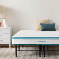 Linenspa 8” Memory Foam and Innerspring Hybrid Mattress + 14” Black Metal Platform Bedframe – Queen Mattress + Metal Folding Queen Bedframe