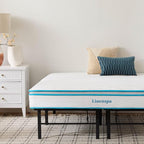 Linenspa 8” Memory Foam and Innerspring Hybrid Mattress + 14” Black Metal Platform Bedframe – Queen Mattress + Metal Folding Queen Bedframe