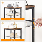 HOOBRO Side Table, 3-Tier Tall End Telephone Table with Adjustable Mesh Shelves, Small Entry Table for Living Room Bedroom Hallway or Office, Rustic Brown and Black BF01DH01G1